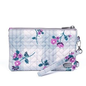 Lug Quilted Floral Wristlet - Gray and Pink